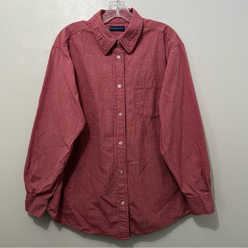 Karen Scott Checked Gingham 100% Cotton Button Down Dress Shirt | Men’s Size XL